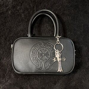 Chrome Heart Black Embossed Handbag with Silver Charm